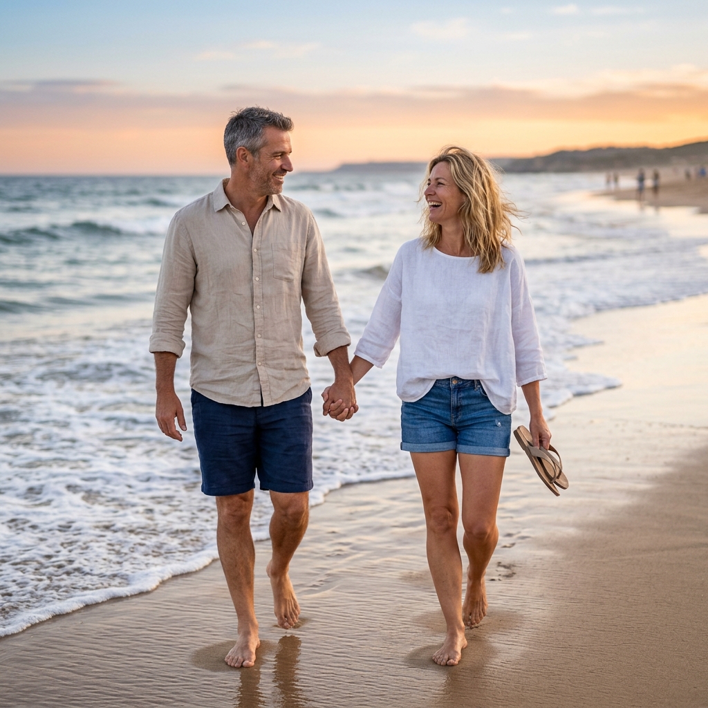 Couple walking on the beach